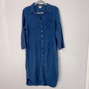 Tommy Bahama Linen Chambray Denim Button Front Shirt Dress 12